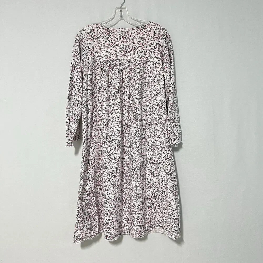 Eileen West Nightgown Small 100% Cotton Flannel Floral Pink Cottagecore Lace